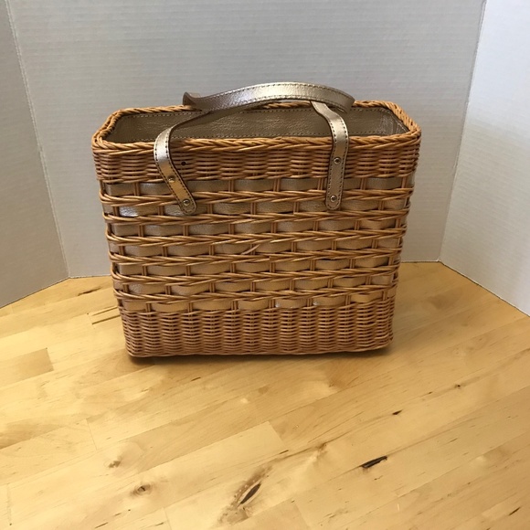 Kate Spade Wicker & Gold Leather Square Basket Bag - Picture 1 of 7